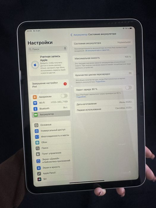 iPad A16 Памят: 128gb Акб100% Цикл 56