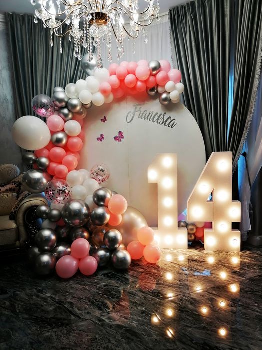 Arcada, Panou baloane, Litere luminoase, Decor, Majorat,Botez, Nunta