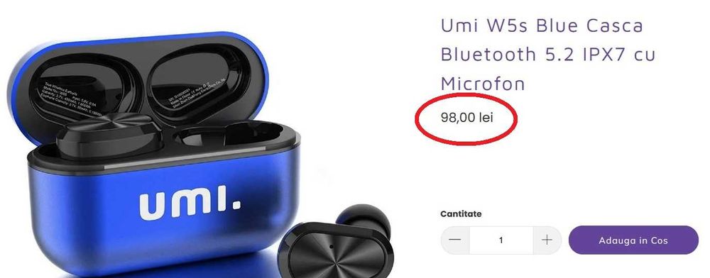 căşti bluetooth UMI, noi, sigilate (negru, albastru, auriu)