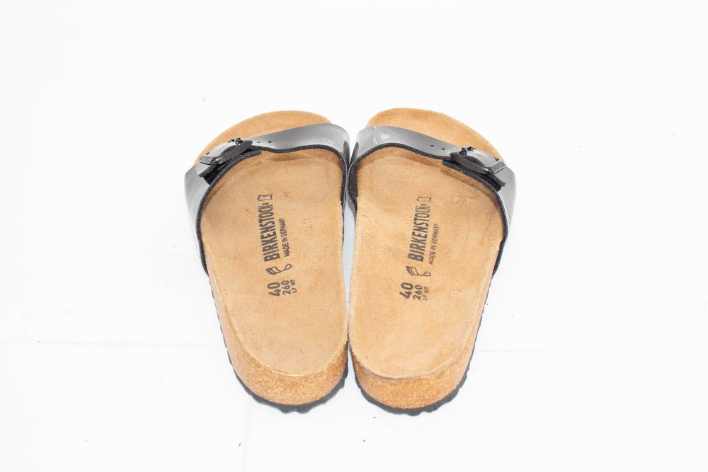 Birkenstock Madrid оригинални чехли черен лак с катарама унисекс 40