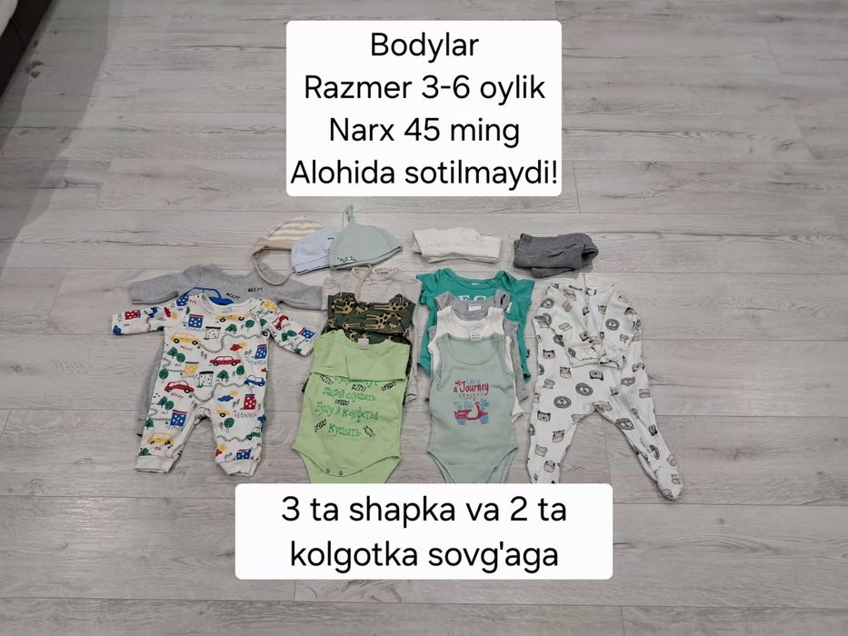 Chaqaloqlar kiyimlari 0-3, 3-6, 6-9 oylik
