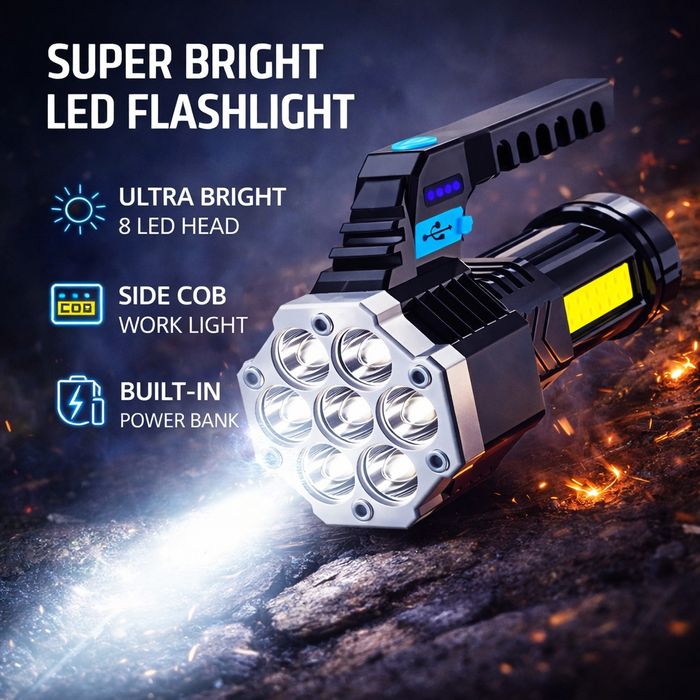 Lanternă Reflector LED Reîncărcabilă USB, 1000 Lumeni