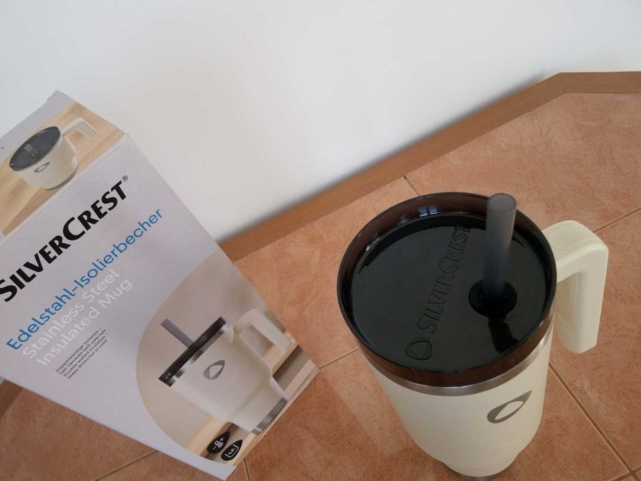 Pahar termoizolant din oțel inoxidabil Silvercrest 1.2L cu mâner și pai