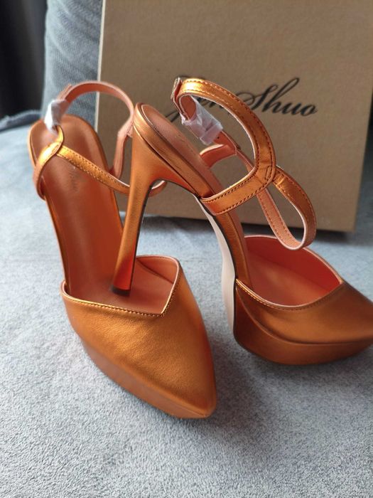 Sandale Genshuo cu toc stiletto 13 cm – portocaliu, mărimea EU 39