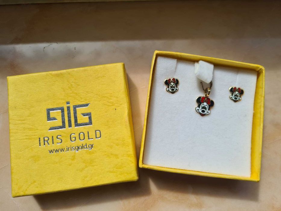 Set Cercei aur si pandantiv Minnie Mouse