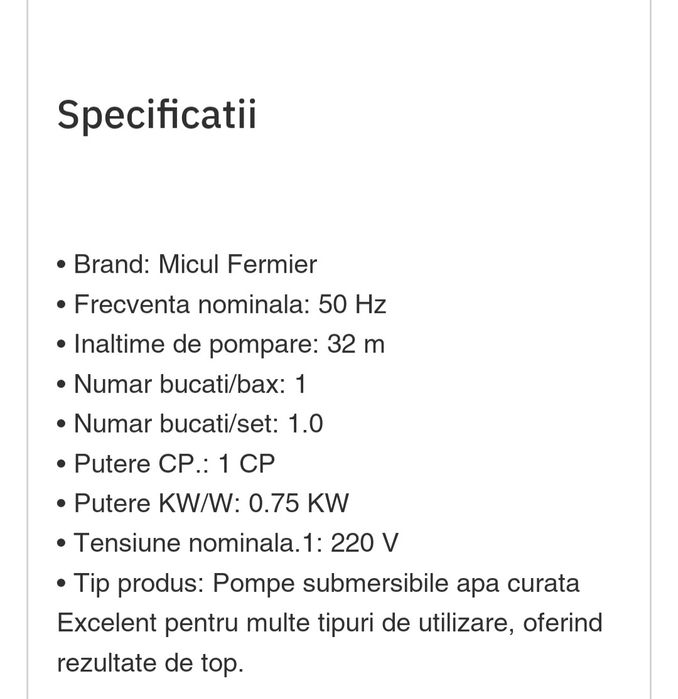 Pompa submersibila Micul Fermier