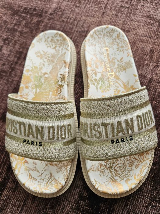 Christian Dior Dway Slides Toile de Jouy Gold – №37