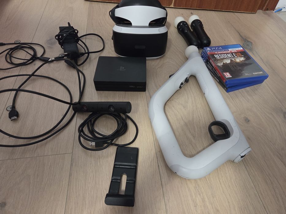 Pachet Complet PlayStation VR (PSVR) v2 + Controlere Move + VR Aim Controller (Pușcă) + Jocuri PS4