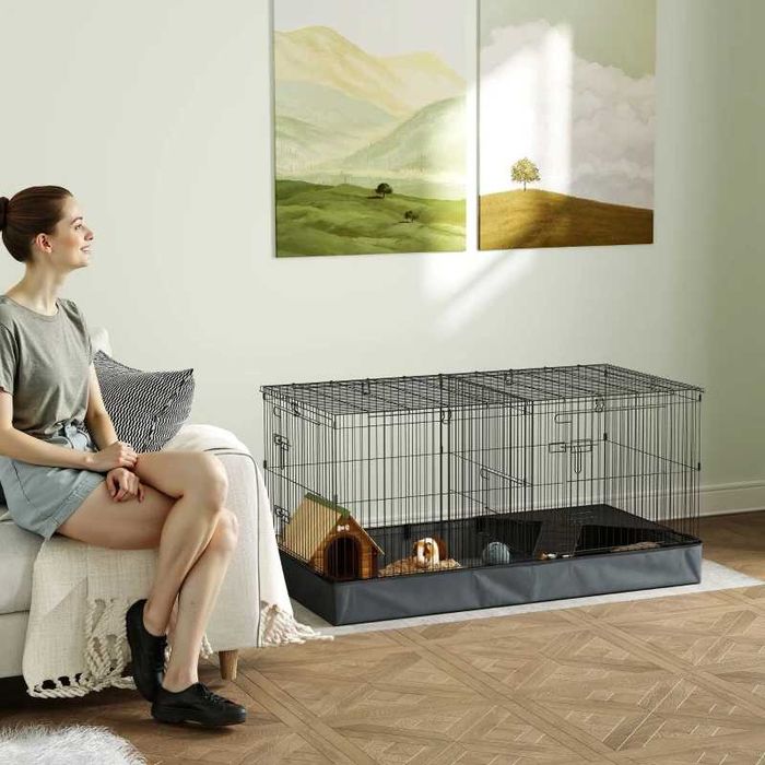 PawHut 2-в-1 клетка за джудже хамстер, текстилен под, кацалки, рампа