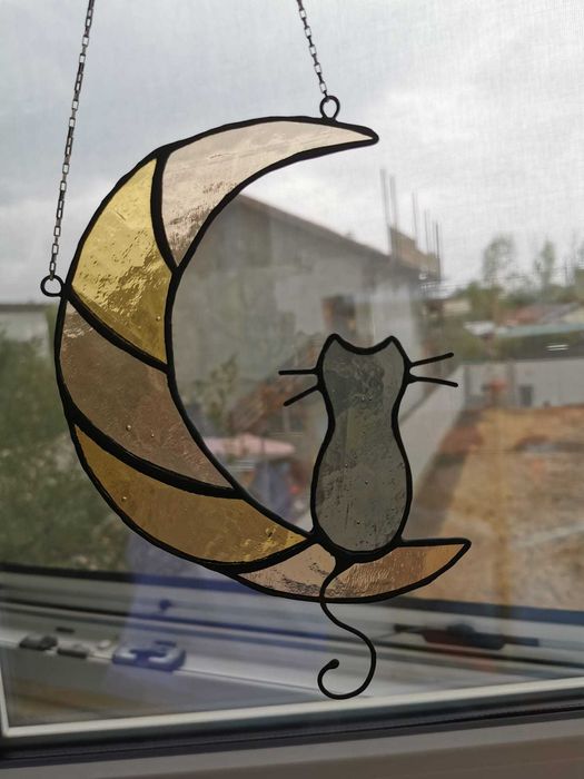 Vand vitraliu decorativ - "Pisica pe Luna"