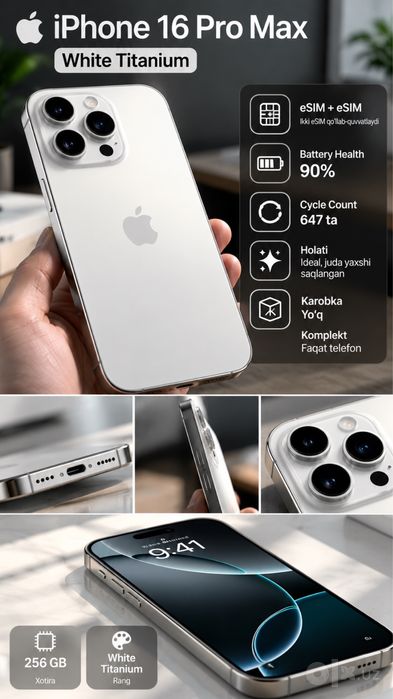 iPhone 16 Pro Max White Titanium eSIM + eSIM 90% Ideal