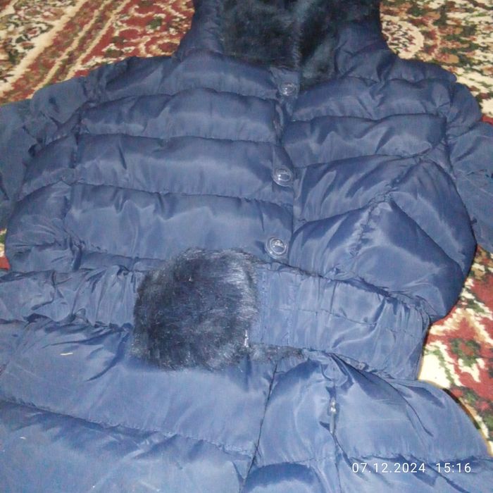 Куртка синяя детская зимняя с ремнем