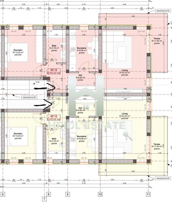 Apartament cu 2 camere si bucatarie inchisa 56 mp in Giroc
