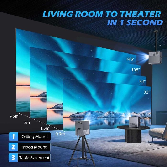 4k Wifi, Bluetooth,проектор съвместими с iOS/Android/TV Stick/HDMI/PS5