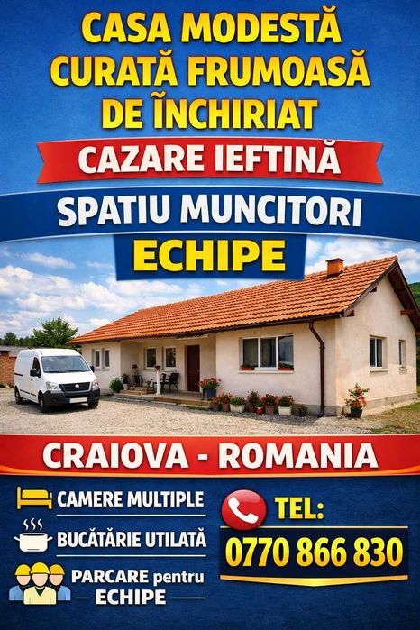 Chirie Cazare ieftina/spatiu comercial Cazare muncitori Echipe Depozit