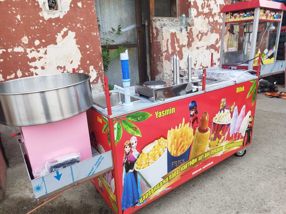 количка за царевица на пара,скара,пуканки,захарен памук