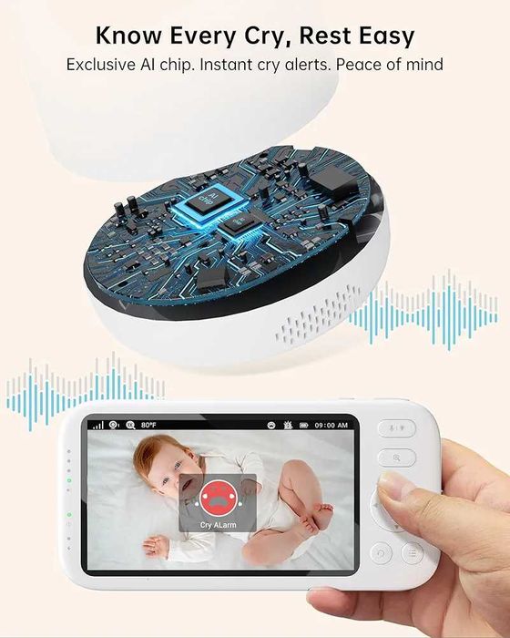 ФАБРИЧНО ЗАПЕЧАТАН бебефон Jartoo 2K 5.5" AI засичане на плач Без WiFi