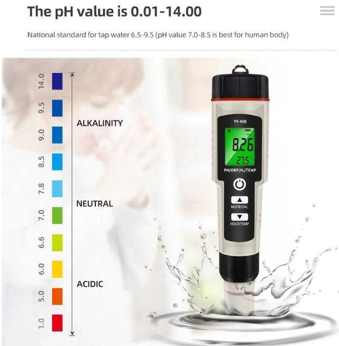 4в1 ORP Метър H2 Метър PH Метър с Термометър с Автоматична Компенсация