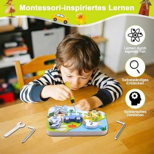Нова Монтесори дървена играчка ферма с винтове и инструменти 3+ деца
