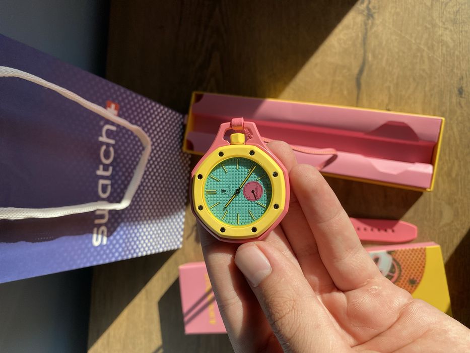 Ap X Swatch Royal Pop Otg Roz full box,Bratara cadou-Livrez cu verificare