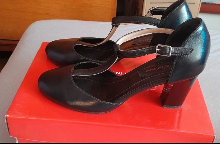 Pantofi cu office cu toc, Catinca, piele, mar. 37