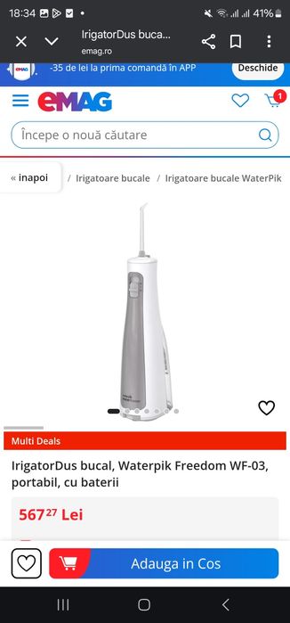 IrigatorDus bucal, Waterpik Freedom WF-03, portabil, cu baterii