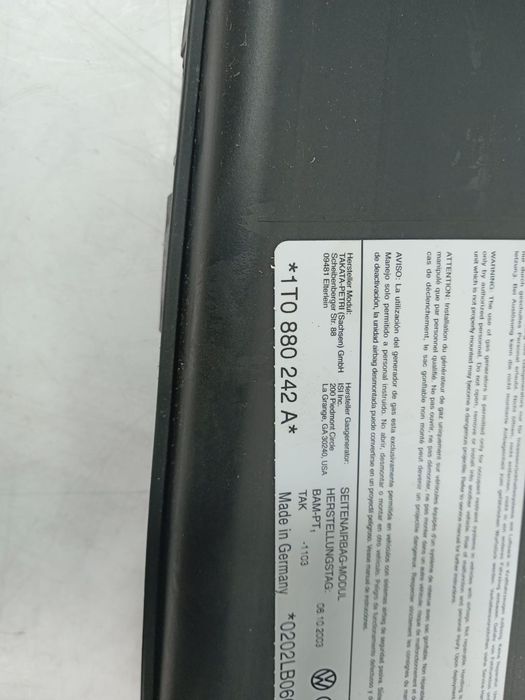 Airbag scaun dreapta fata 1t0880242a Audi A3 8P  [din 2003 pana  2005]