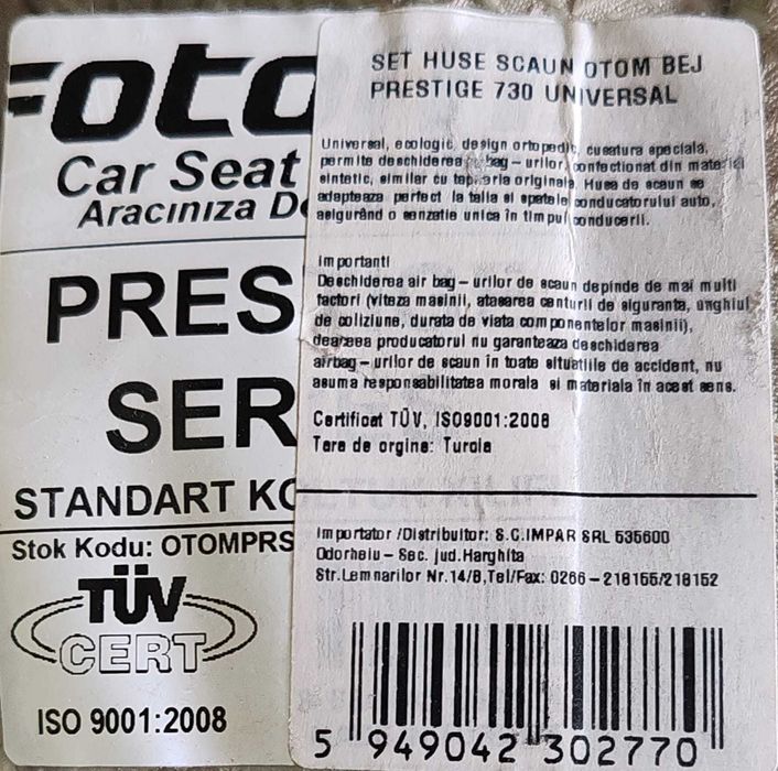 Huse auto universale Otom Prestige 730 culoare bej din piele ecologica noi in husa