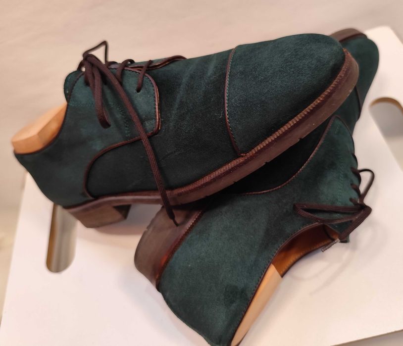 Pantofi derby 41 41.5 lucrati manual Gratiano Predin piele naturala verde