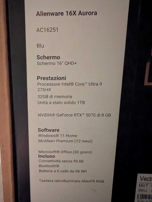 Laptop Gaming Alienware 16X Aurora QHD+240Hz Ultra9 275HX 32GB RTX5070