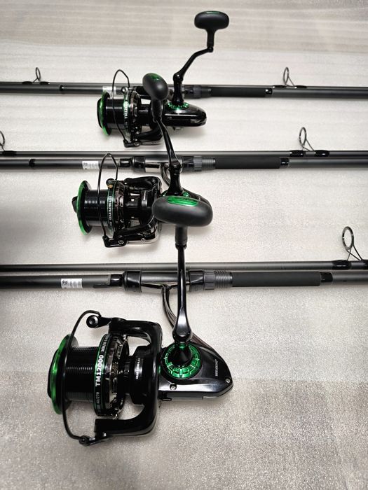 SET 3 Lansete Super Point 3.9m, 4.5lbs 2segmente + 3 Mulinete TM12000
