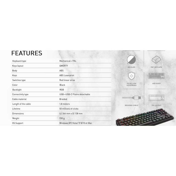 Tastatură Mecanică MGG Gaming RGB Red Switch TKL UK Layout