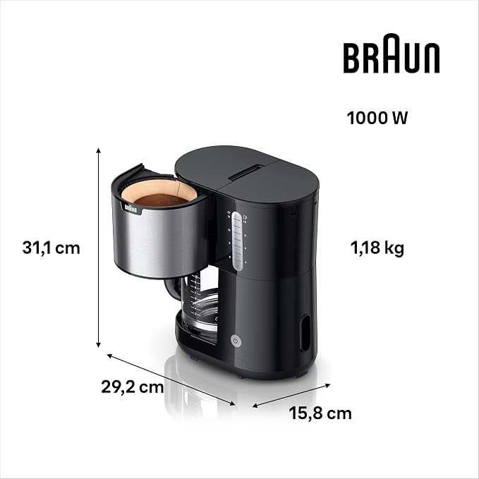 Кафемашина Braun PurShine KF 1500 BK – филтърна кафемашина със стъклена кана С ДЕФЕКТ