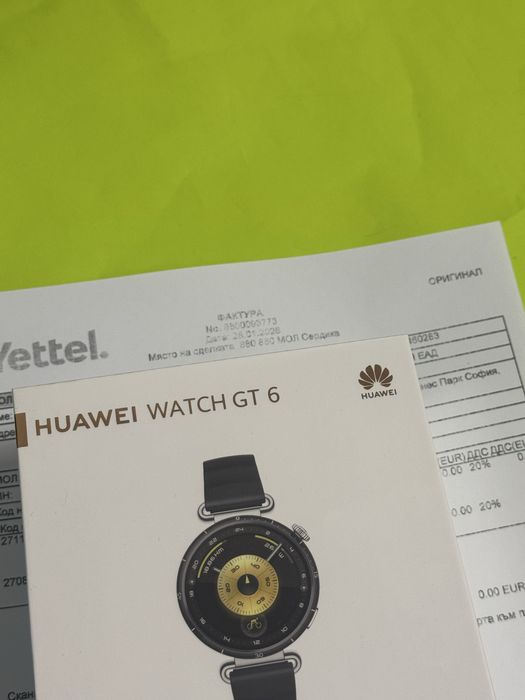 ЗАПЕЧАТАН 41mm Huawei watch GT 6 Гаранция Yettel 2028 Black