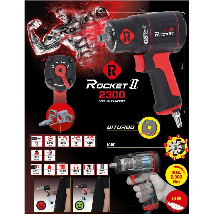 BiTurbo Гайковерт KS Tools 512.0002 пневматичен ударен 1/2 2300Nm