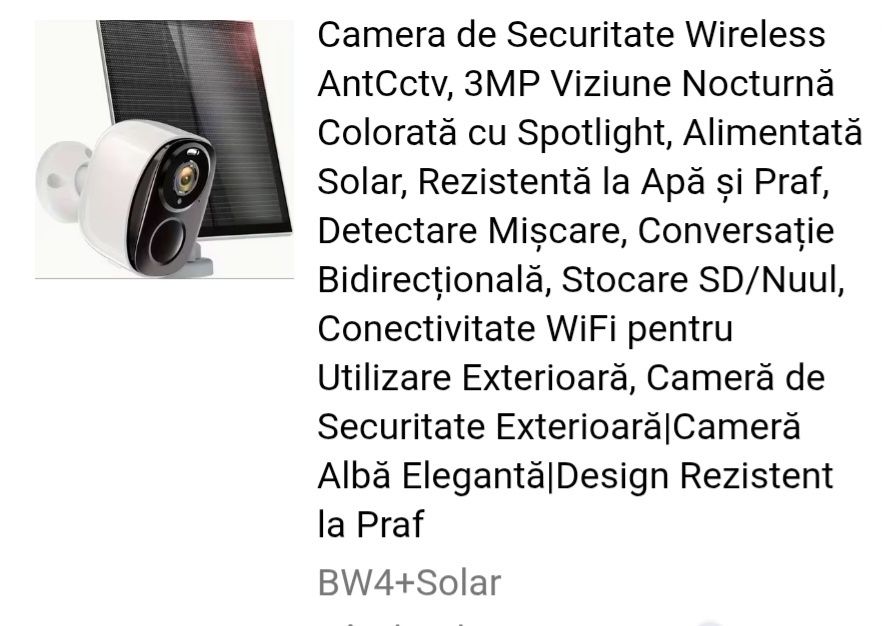 Camera supraveghere exterior cu panou solar