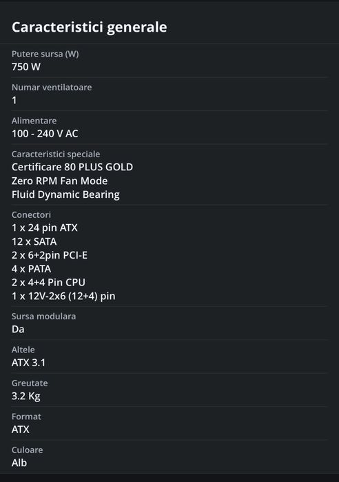 Vand sursa Corsair RM750x Shift 80+ gold 750W