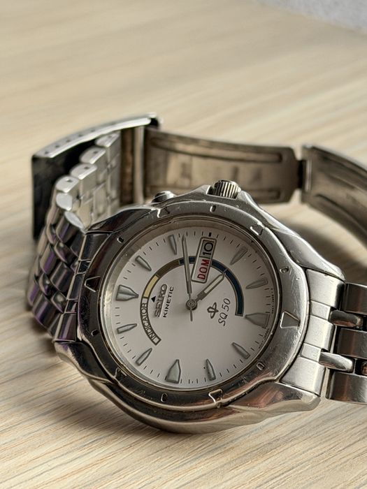 Seiko Kinetic SQ50 5M43-0B10 • vintage • full inox • day-date