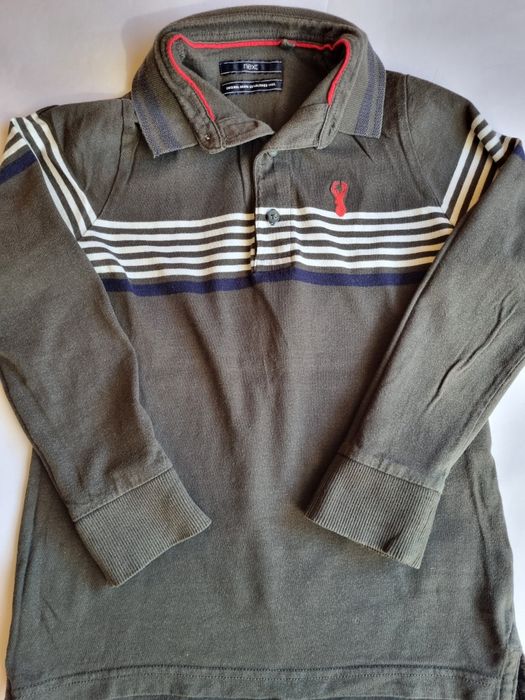 Зелена блуза с яка и копчета Next и бежов панталон H&M, 128 см.