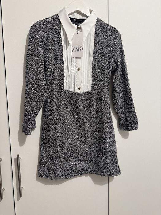 Rochie office pentru birou din tweed tip camasa Zara marimea S