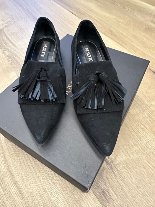 Pantofi negri piele întoarsă, fără toc Musette