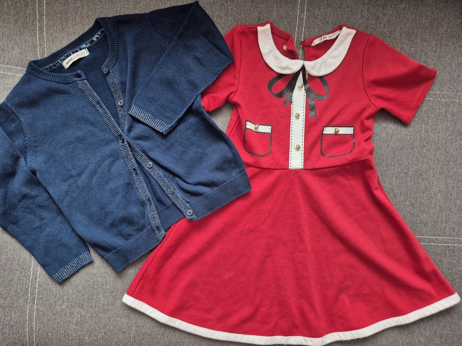 Set 98 104 cm Rochie rosie, cardigan Koton