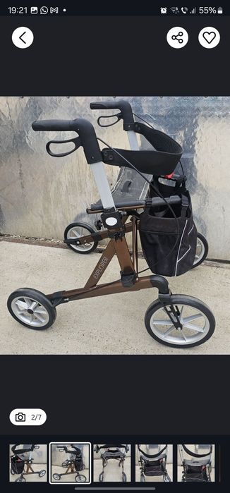 Rolator/Cadru de mers cu roți mari si pozitie de odihna și coș