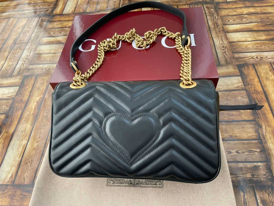 Оригинална Чанта Gucci Черна Marmont Beloved Гучи Златно Gold GG лого