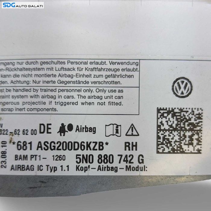 Airbag Cortina Dreapta Volkswagen Tiguan 5N 2007 - 2015 Cod 5N0880742G [L9215]