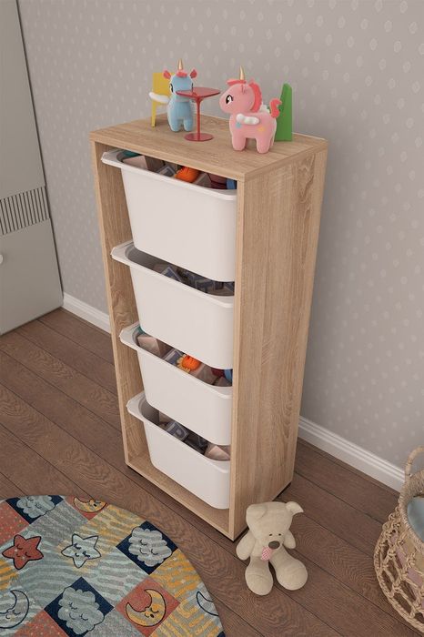 Шкаф за съхранение, Етажерка за играчки с 4 кошници ПРОМО!