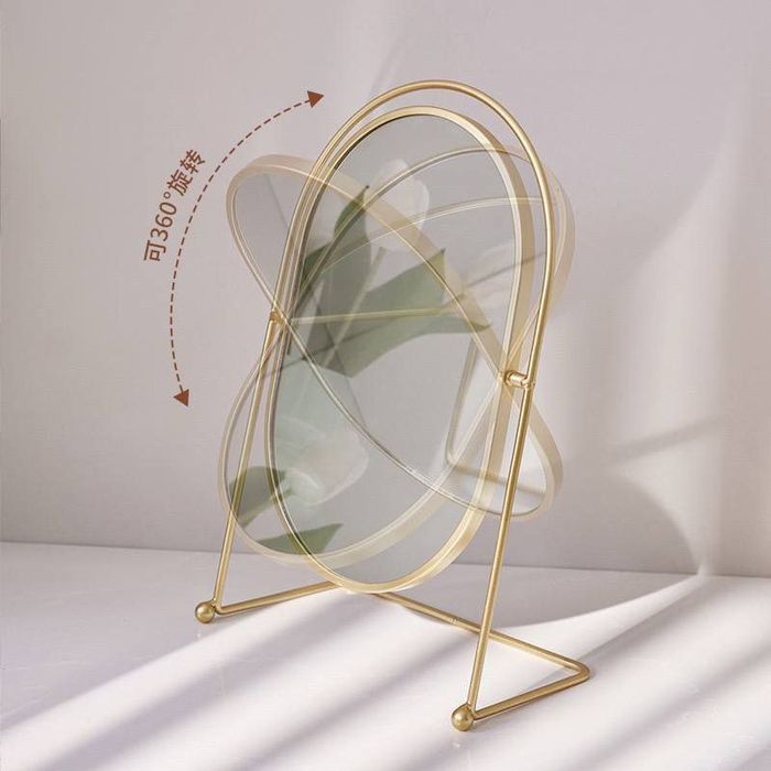 Золотое зеркало для  макияжа на  подставке косметический органайзер
