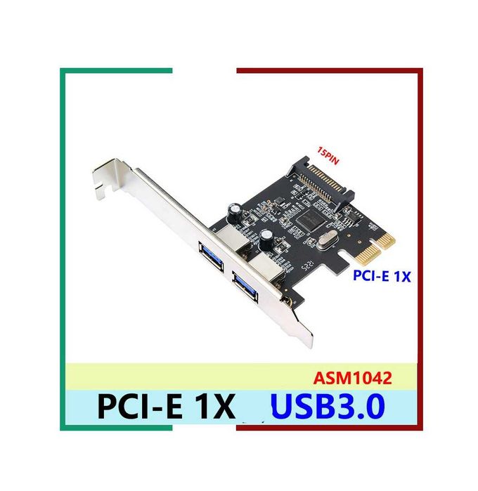 Адаптер PCI-E/USB 3,0  2 порта + SATA разъем 15pin