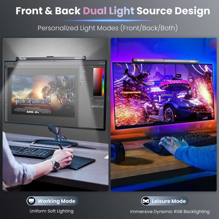 Lampa monitor LED Quntis bara luminoasa 40cm RGB gaming cu control tactil birou PC USB