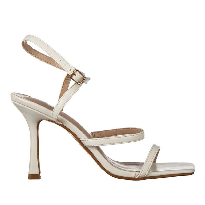 Sandale albe cu toc din piele ecologică